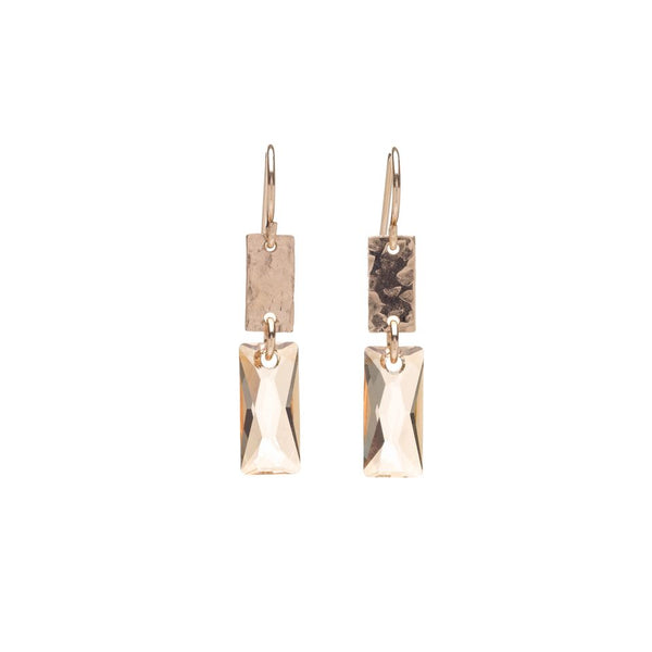 14k Gold Filled Rectangle Earrings with Golden Shadow Swarovski® Crystal