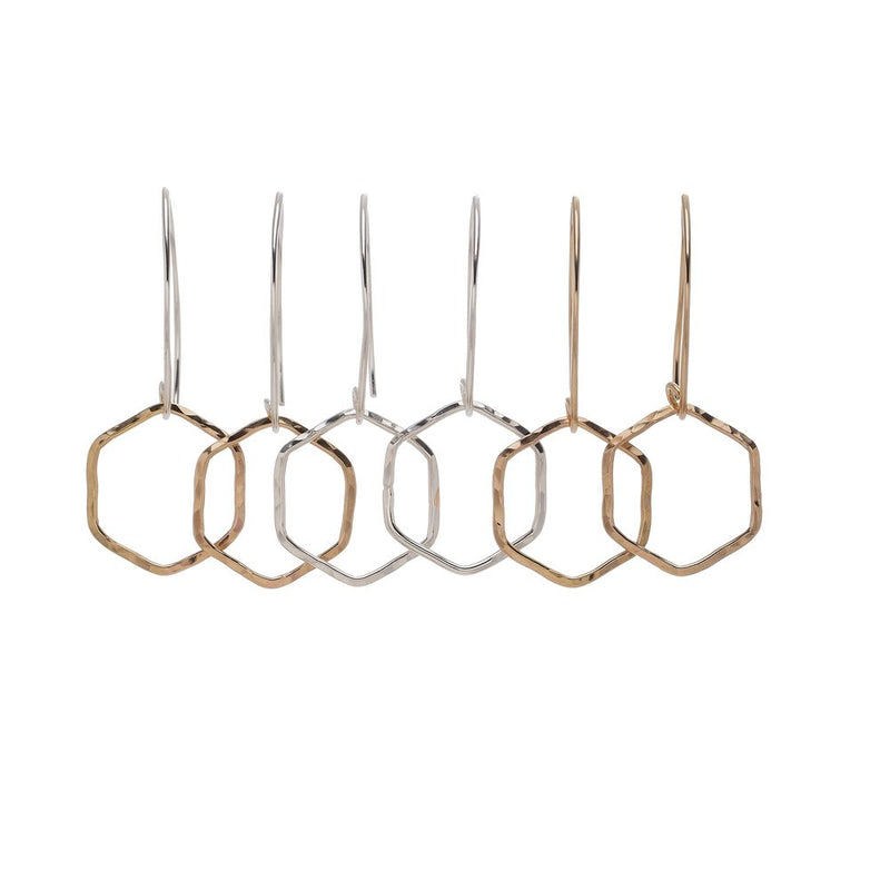Group of Dainty Hexagon Earring in mixed metals