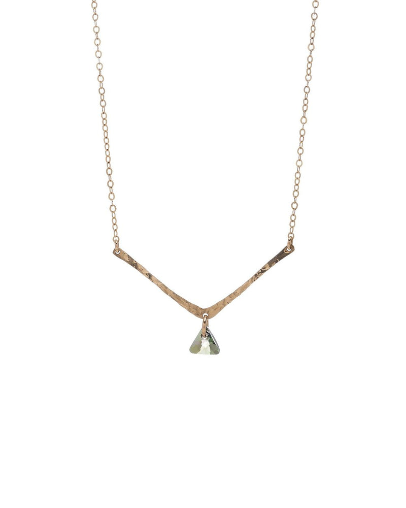 14k Gold Filled V-Shaped Necklace with Clear Swarovski® Crystal