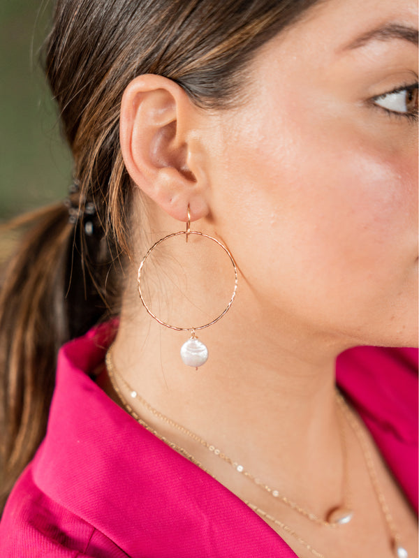 Coin Pearl Drop Hoops