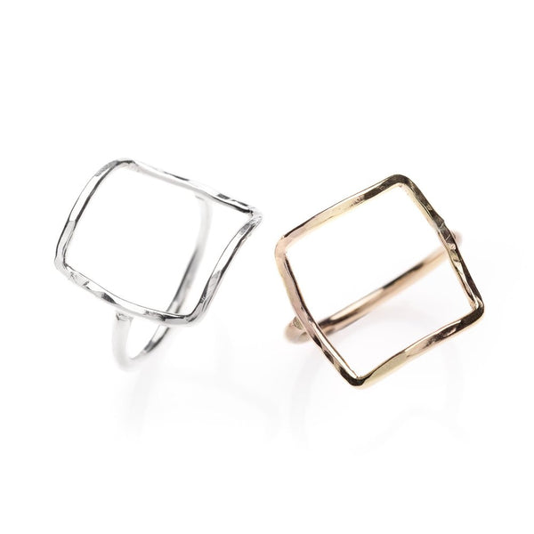 Pair of Sterling Silver and 14k Gold Filled large square rings by Kenda Kist