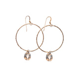14k Gold Filled large circle hoop earrings with Swarovski® Golden Shadow crystal drop