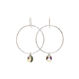 Sterling Silver large circle hoop earrings with Swarovski® AB crystal drop
