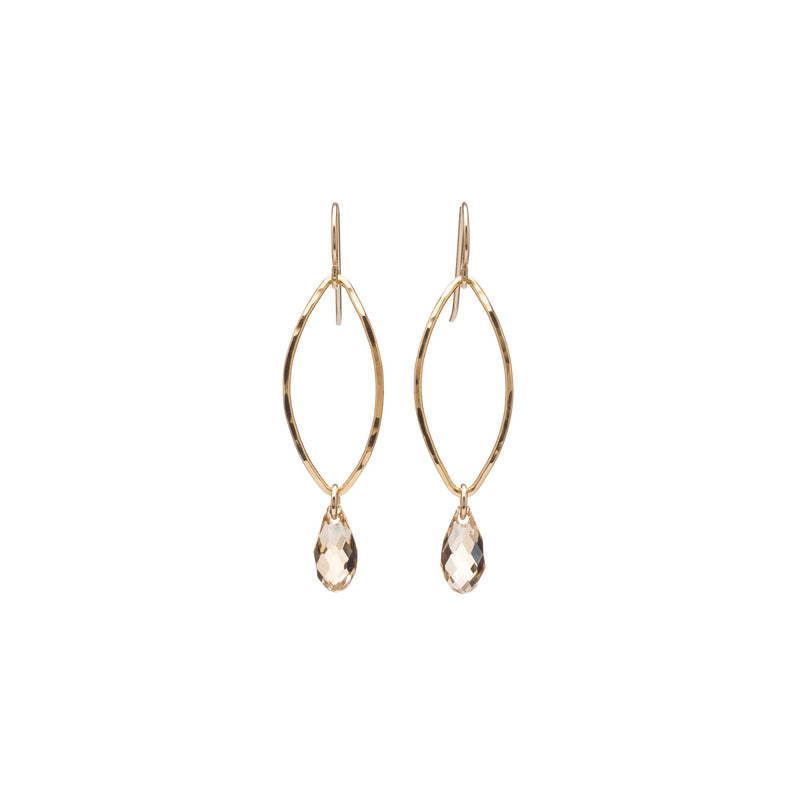 14k Gold Filled Marquis shape earrings with faceted Golden Shadow Swarovski® crystal drop