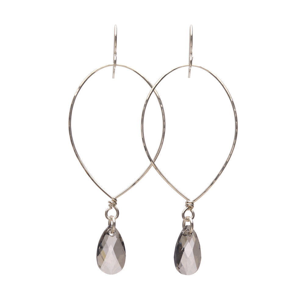 Hand forged Sterling Silver wire earrings with faceted Silver Shade Swarovski® crystal drops
