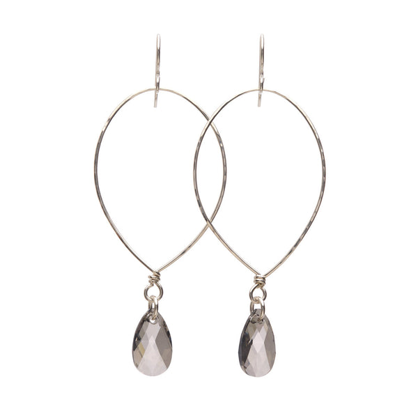 Hand forged Sterling Silver wire earrings with faceted Silver Shade Swarovski® crystal drops