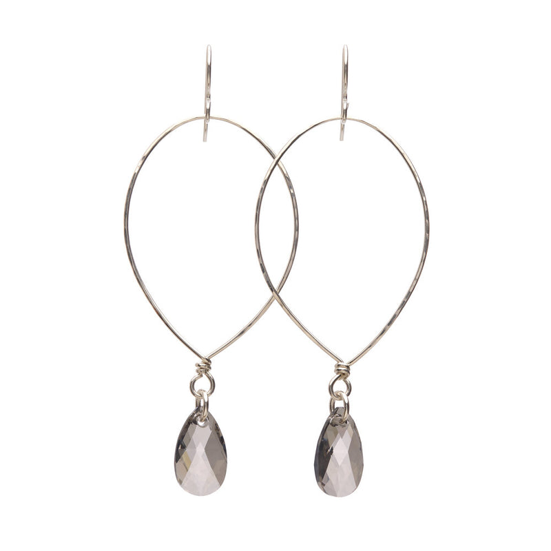Hand forged Sterling Silver wire earrings with faceted Silver Shade Swarovski® crystal drops