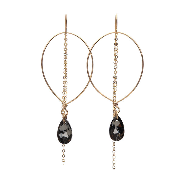 14k Gold Filled Mandy Earrings with dainty chains and Black Diamond Swarovski® crystals