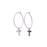 Sterling Silver cross charms on Huggies Hoops