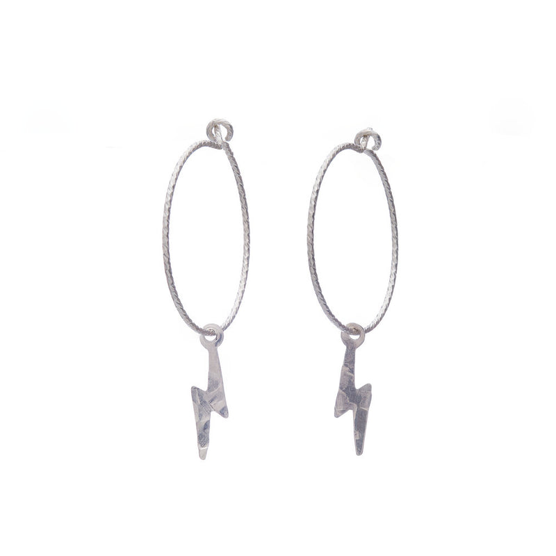 Sterling Silver Huggies Hoops with lightning bolt charm