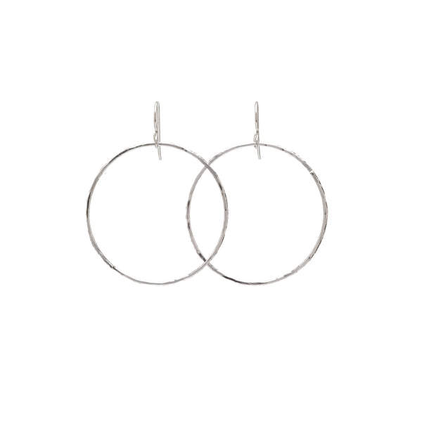 Hammered Sterling Silver large circle hoop earrings