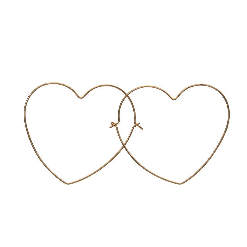 14k Gold Filled Wire Large Heart Hoop Earrings