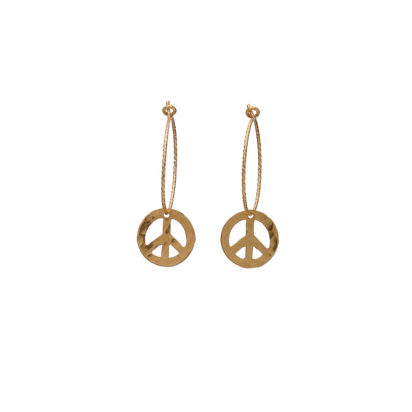 14k Gold Filled Huggie Hoop Earrings with Peace Sign Charm