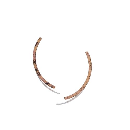 Two tone hammered metal Rose Gold Filled and Sterling Silver curve climber earrings