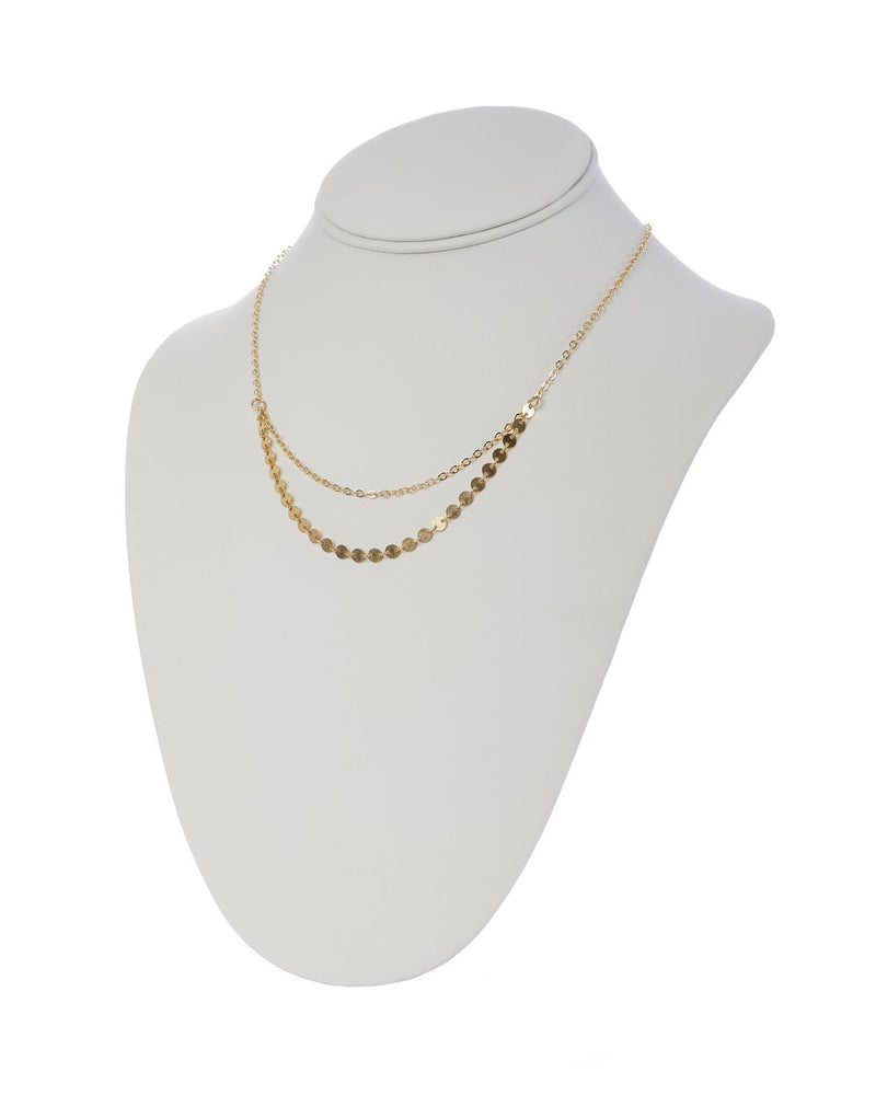 14k Gold Filled Mykonos Necklace on a neck display