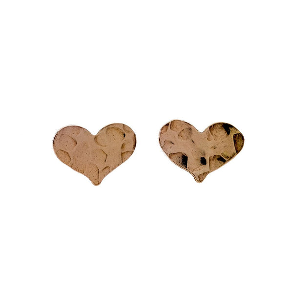 Rose Gold Filled hand forged and hammered heart stud earrings