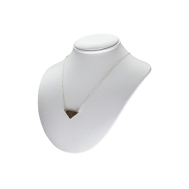 14k Gold Filled Large Triangle Necklace on a neck display