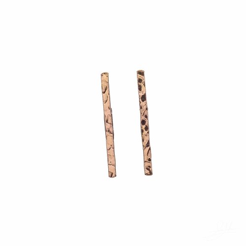 Hammered metal Rose Gold Filled Long Bar Stud earrings