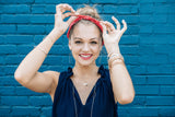 Model wears the Moon Necklace with Crystal and long Marquis Chain Link
