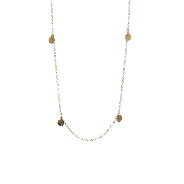 14K Gold Filled Long Necklace with Dainty Disc Charms