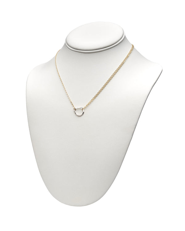 14k Gold Filled and Sterling Silver Two Toned Teardrop Pendant Necklace on a neck display