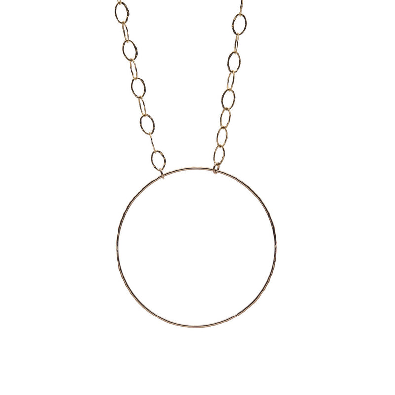 14K Gold Filled Large Textured Circle Necklace