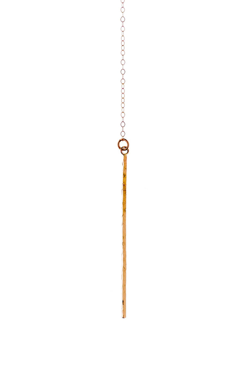 Close up of 14k Gold Filled Long Bar Lariat Necklace