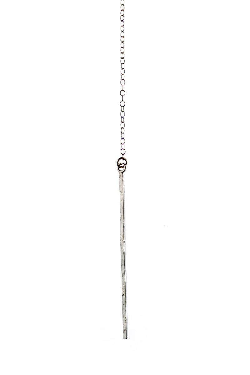 Close up of Sterling Silver Long Bar Lariat Necklace