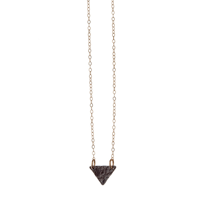 Two-Tone Small Triangle Necklace with Sterling Silver shape and hammered finish