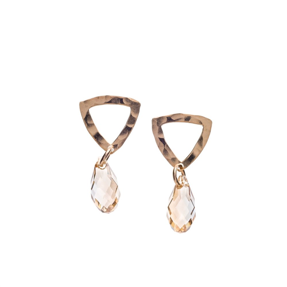 Open Triangle Stud Earrings with Golden Shadow Swarovski® Crystal Drop