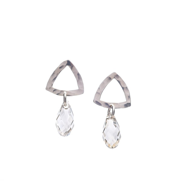 Sterling Silver Open Triangle Stud Earrings with faceted Silver Shadow Swarovski® Crystal Drop