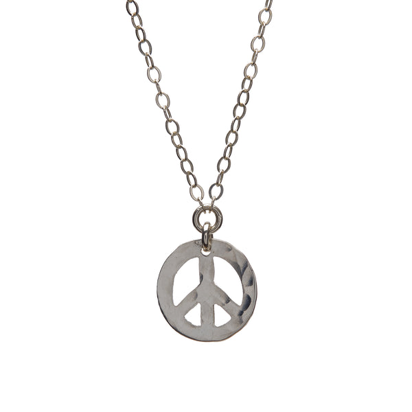 Sterling Silver Peace Sign charm on cable chain necklace