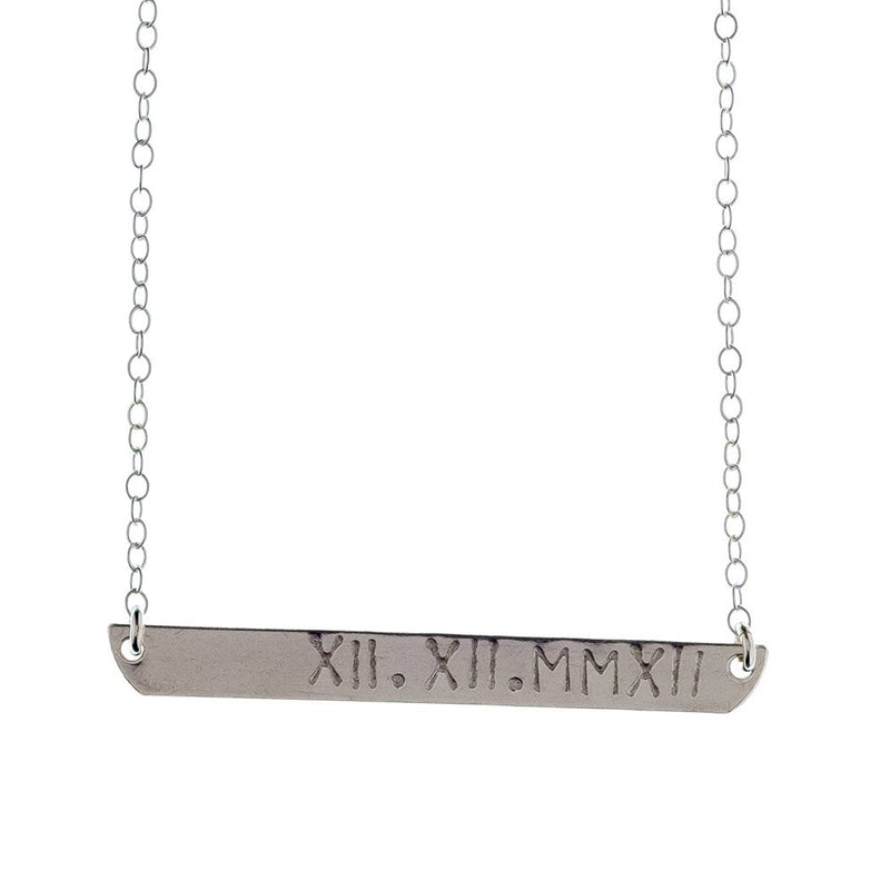 Sterling Silver Roman Numerals Personalized Plate Necklace