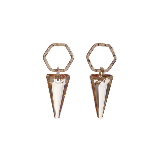 Hand-Forged Golden Shadow Swarovski® Spike Hexagon Stud earrings