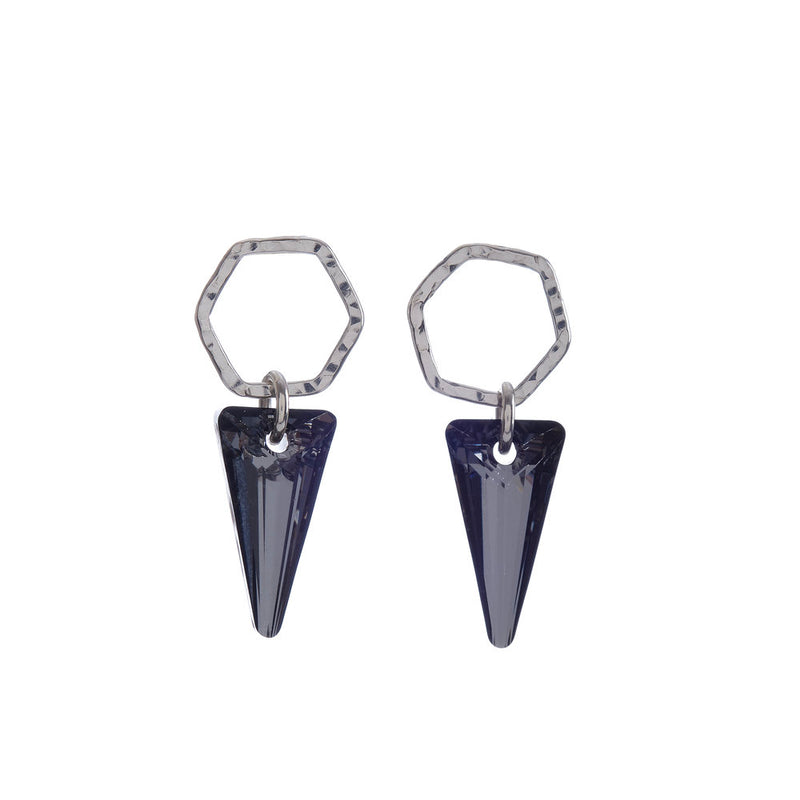 Hand-Forged Sterling Silver Swarovski® Spike Stud earrings with Black Diamond Crystals