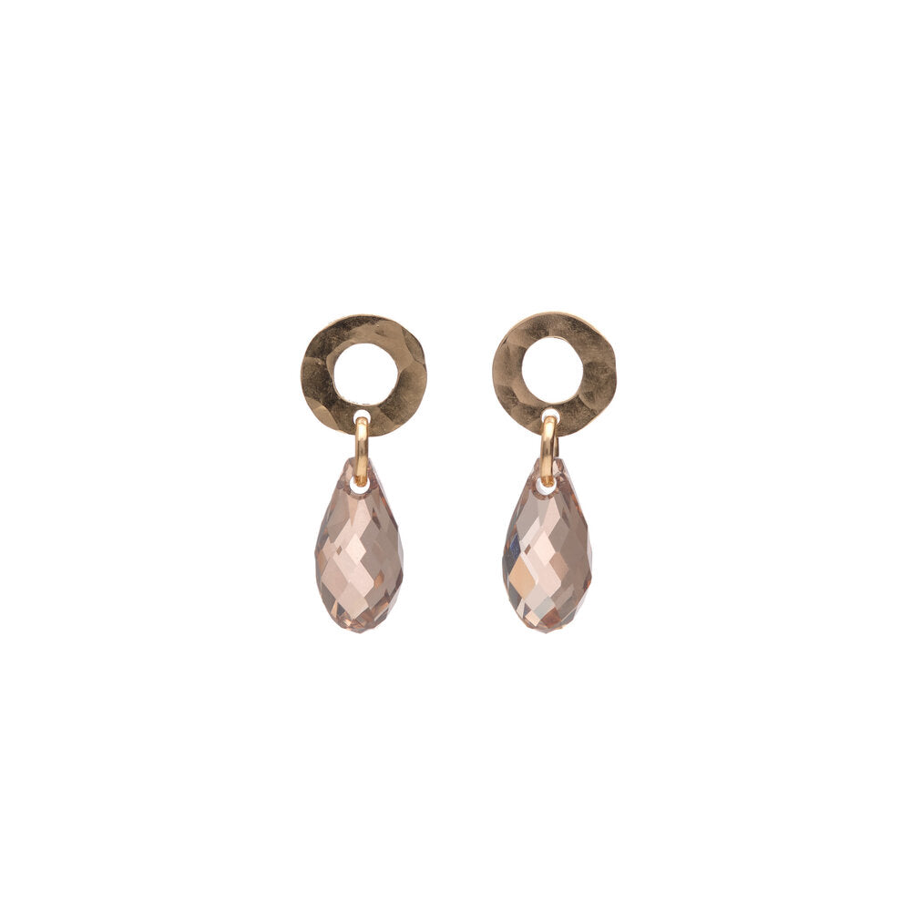 14k Gold Filled Tiny Circle Studs with Golden Shadow Swarovski® Crystal Drop