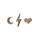 Mix and match stud earring set with tiny moon, lightning bolt and tiny heart