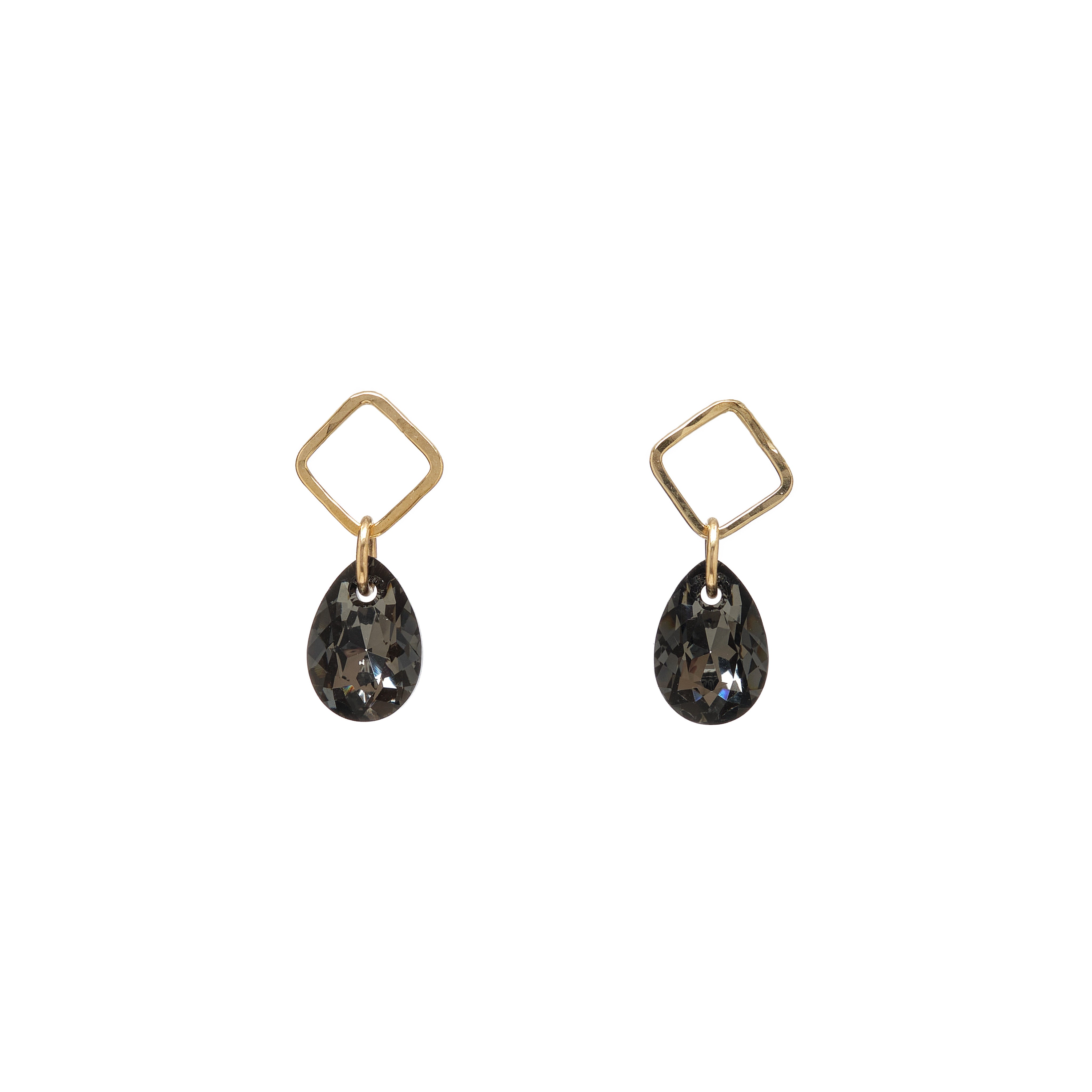 Open Square Stud with Crystal Drop
