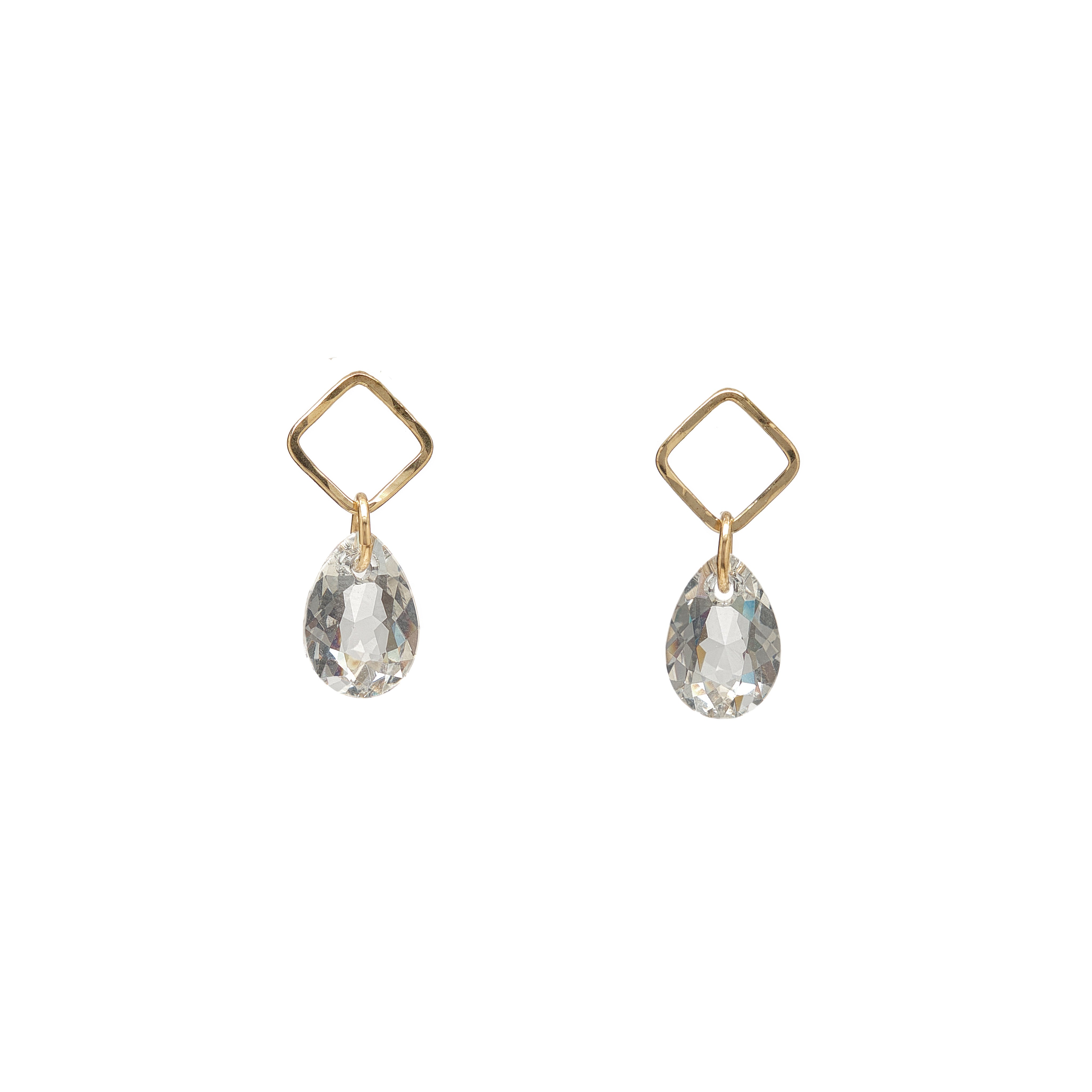 Open Square Stud with Crystal Drop