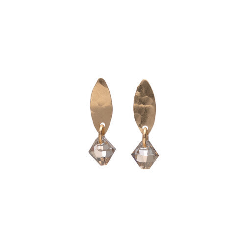 14k Gold Filled Leaves stud earrings with Swarovski® Crystal drop