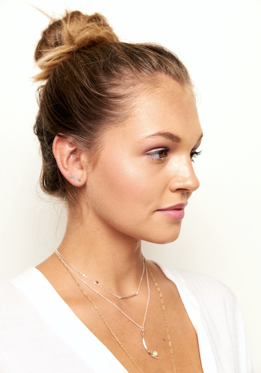 Model wears the Star Climber Stud Earrings with Tiny Bar Necklace
