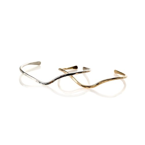 Pair of Sterling Silver and 14k Gold Filled Wave Cuffs Hand-Forged in NC