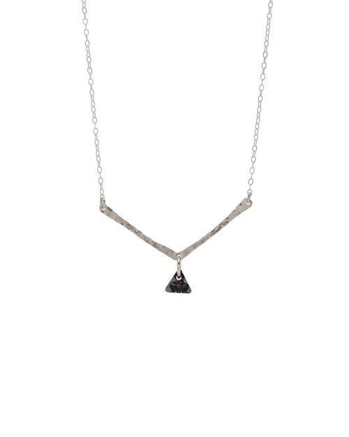 Sterling Silver V-Shaped Necklace with Black Diamond Swarovski® Crystal
