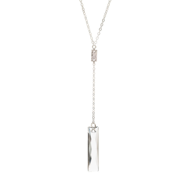 Sterling Silver Lariat Necklace with Silver Shade Rectangle Swarovski® Crystal