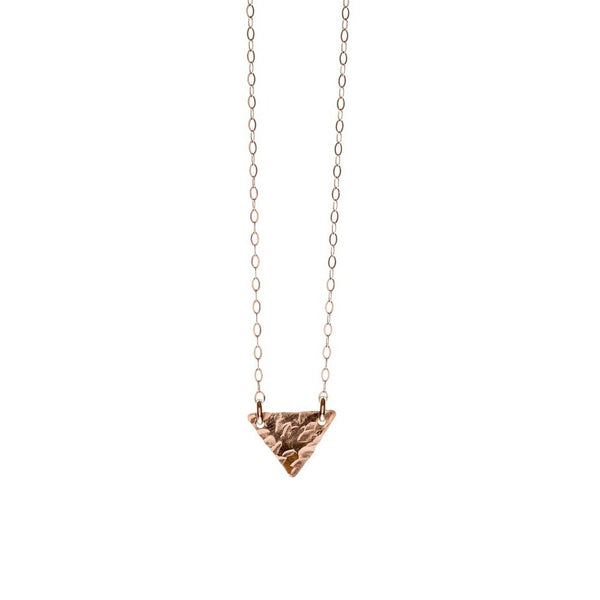 Dainty Triangle Necklace in Rose Gold filled with hammered finish