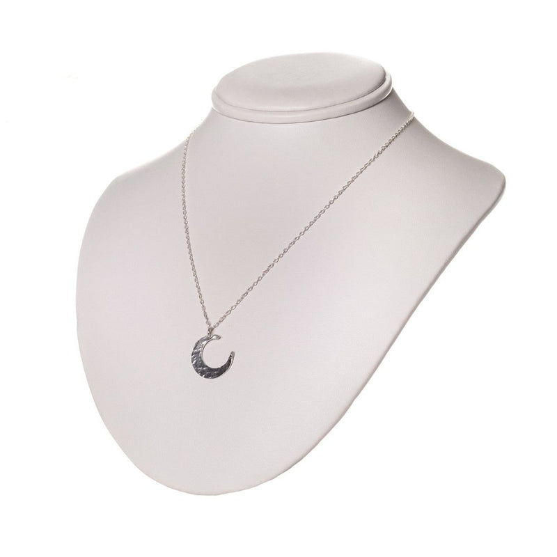 Sterling Silver Crescent Moon Pendant on a chain Necklace on a neck display