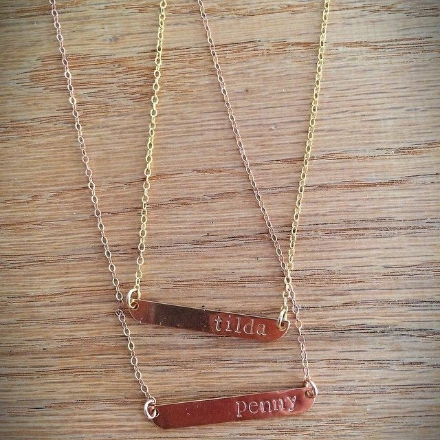 14K Gold Filled and Rose Gold Personalized Name Plate Necklace