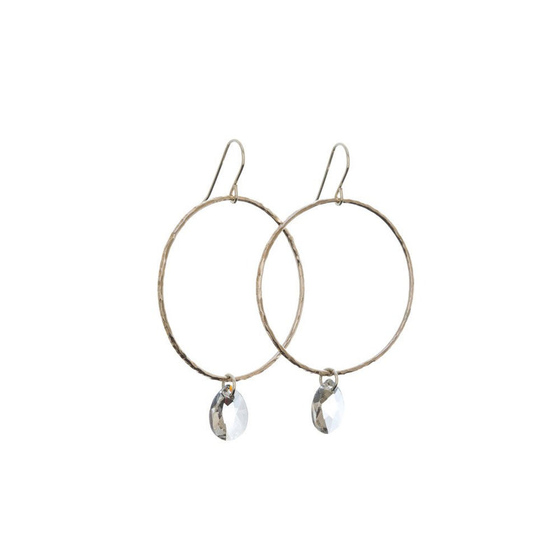 Sterling Silver large front facing hoop earrings with Swarovski® Silver Shade crystal