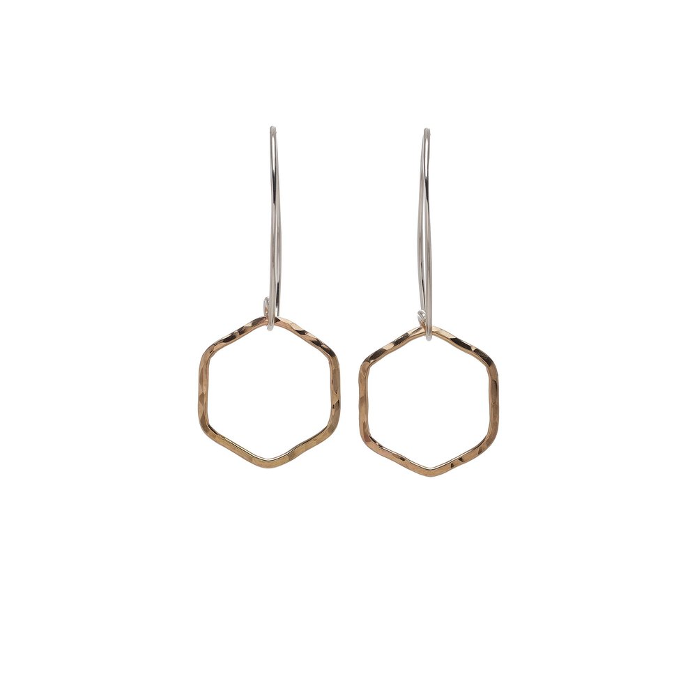 Dainty Hexagon Earring in Two-tone metals
