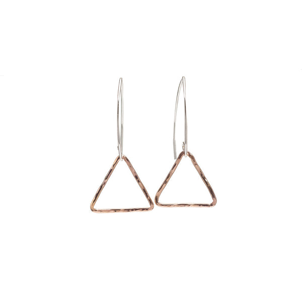 Two Tone Rose Gold Filled and Sterling Silver Small Triangle Earrings